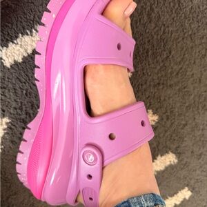 CROCS Platform Slide Sandals in Bright Pink and Lavender